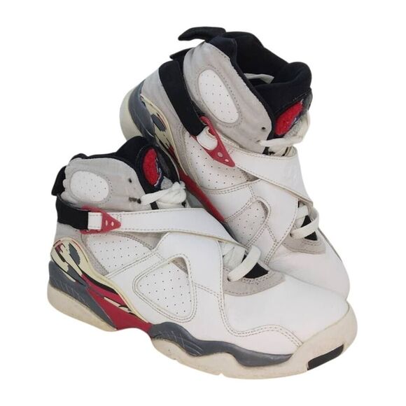 Nike Air Jordan VIII Retro Countdown Boys Preowned White/Gry/Red Sneakers-sz. 5Y - Picture 1 of 5